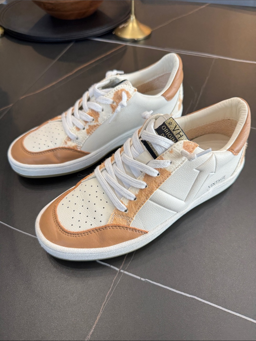 Vintage Havana White and Tan Low-Top Sneakers